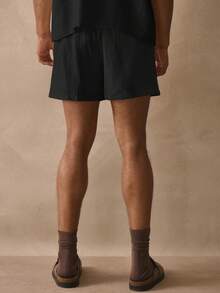 Musero Mid Length Bermuda Style Elasticated Drawstring Waistband Linen Shorts Spring Summer Essentials - Black - View 4