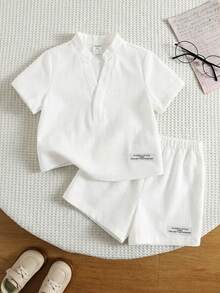 SHEIN 男婴夏季休闲衬衫短裤两件套 - 白色 - 查看 1