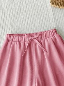 SHEIN Tween Girl Casual Minimalist Comfortable Mid-Rise Straight Leg Versatile Long Pants - Pink - View 4