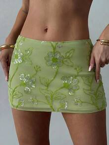 Shorts mini de mujer de cintura baja con lentejuelas rosas, estilo callejero juvenil versátil para festival de música - Burdeos 2 - Ver 9