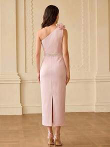 ZEYLAH Vestido ajustado con hombro asimétrico y flores 3D - Rosa - Ver 5