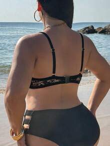 Swim SXY 大尺碼女款素色性感比基尼上衣，適合夏季海灘穿著 - 黑色 - 查看 2