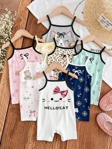 [RANDOM 8 PCS SEND 1 Pc]Baby Girl Cute Rabbit & Leopard Bow Graphic Fine Bride Top - Multicolor - View 7
