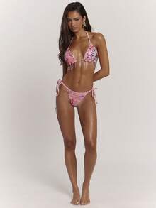 SHEIN BAE Women's Sequin Decor Tie-Up Swimsuit Bottom(Only Bottoms),Pink,Summer,Casual,Beach,Holiday,Vacation,Holiday,Sun-Kissed Swimwear Pool Party Beachwear - Pink - View 3