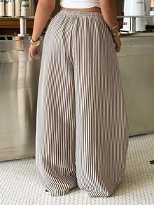 Muchica Plus Size Women Striped Casual Versatile Daily Wear Wide Leg Pants - Multicolor - View 2