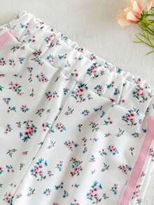 SHEIN Vintaside Kids 女嬰秋冬款柔軟舒適復古碎花粉色蝴蝶結裝飾長袖連帽衛衣 & 長褲 2件套，適合日常穿著與外出 - 粉色 - 查看 8