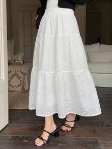 DAZY Women's Textured Embroidered Mesh Solid Color Skirt - White - View 5