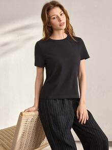 Ocili Cotton Comfortable T-Shirt & Soft Linen Pants Pajama Set For Women - Black - View 6