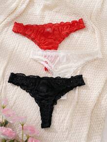 PetitDoll 3 pièces de culottes triangle en dentelle sexy minimaliste pour femmes - Multicolore - Voir 6