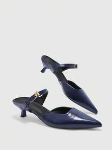 CUCCOO BIZCHIC Pointed Commuter Blue Kitten Heel Shoes Women Versatile Daily Work High Heel Slippers - Blue - View 6