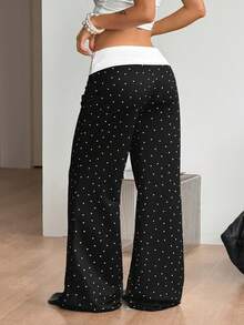 Coolane Women's Autumn Festival Renaissance Fair Streetwear Boho Vintage Y2K White And Black Polka Dot Graphics Stretchy 2in1 Turn-Down Trousers Flare - Black and White - View 5