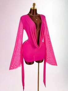 Amplova Gaun Mini Bodycon Pas Badan dengan Nuansa Bumi untuk Liburan Romantis - Hot Pink - View 5