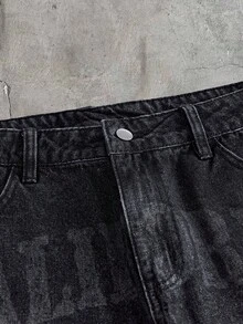 AXEPEAK Men's Letter Print Pocket Casual Denim Shorts - Black - View 5