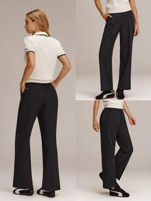 GLOWMODE Pantalones de trabajo con piernas anchas, resistentes a las arrugas y elásticos de 29", con bolsillos laterales para la oficina diaria - Negro - Ver 8