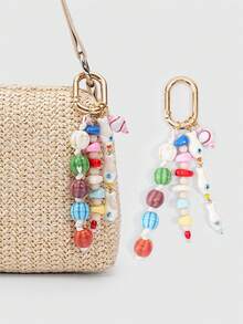 ROMWE Kawaii 1 Piece Spring Summer Dopamine Style Colorful Beaded Bag Keychain Pendant, Woven Rope Bag Charm, DIY Hanging Ornament - White - View 6