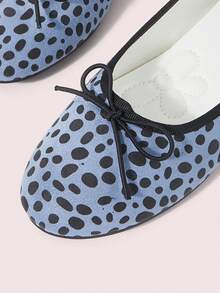 CUCCOO DOLLMOD Polka Dot Printed Bow Decorative Ballet Flats, Round Toe Lace-Up Flats, Casual And Comfortable Soft-Soled Shoes, All-Season Daily Wear Shoes Fall Shoes - Blue - View 4