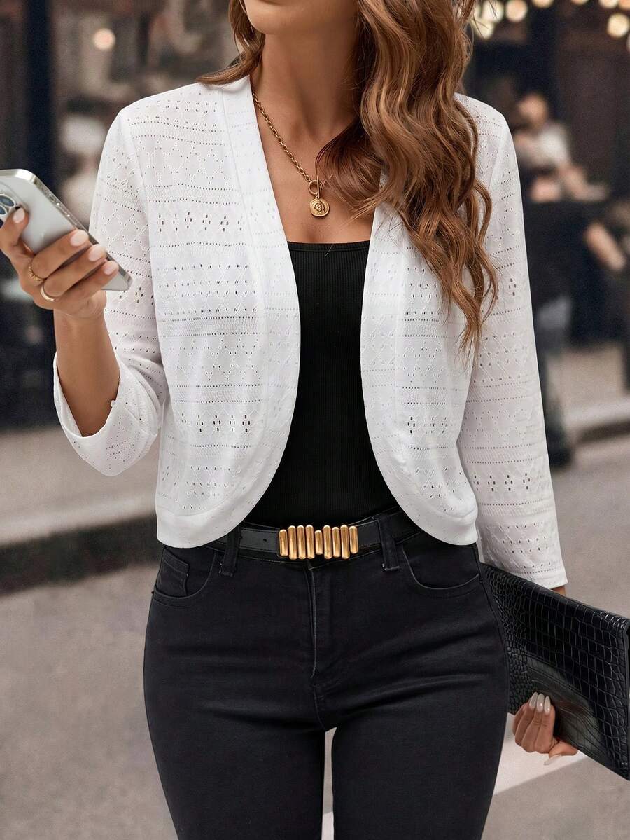 Editum Women Long Sleeve Cardigan Jacket, Casual For Everyday Wear In Fall/Winter - White - View 1