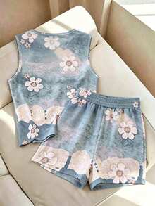 SHEIN LUNE 两件套女士复古休闲印花背心，舒适的印花图案，适合休闲度假，春夏穿着。 - 彩色 - 查看 2
