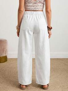 EMERY ROSE Plus Size Solid Color Slant Pocket Casual Straight Leg Jeans - White - View 3