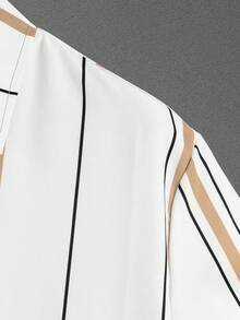 Manfinity Homme Bộ 2 áo sơ mi sọc tay ngắn cài khuy đơn và quần short cho nam mùa hè, trang phục ấm áp - Màu Khaki - Xem 4
