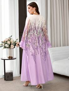 Reflora Robe élégante à col en V et manches cloche avec imprimé floral pour femmes grandes tailles - Multicolore - Voir 3
