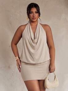 Firerie Plus Size Spring/Summer Women's Elegant Sexy Exquisite Charming Date Concert Dress Draped Neckline Halter Neck Bodycon - Apricot - View 6