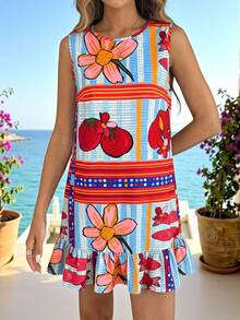 Sylviya Women's Casual Ruffled Hem Floral Print Summer Vacation Dress - Multicolor - View 1