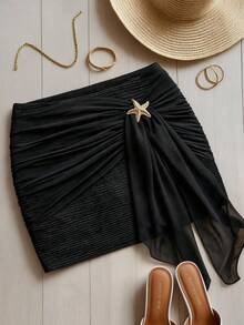 Franclia Plus Size Women French Casual Elegant Mesh Patchwork Skirt Vacation Black Autumn - Black - View 1