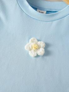 SHEIN Playful Pals 女嬰夏季藍色套裝 紋理無袖上衣 藍色格紋短褲 飾藍色蝴蝶結 日常外出必備 - 藍色 - 查看 4