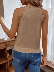 Pariaura Women's Solid Color Casual Versatile Daily Knit Top - Brown - View 2