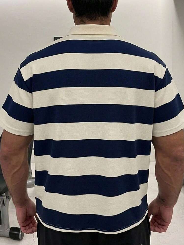 Summer Striped Patchwork Loose Fit Plus Size Men's Polo Shirt