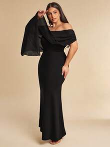 SHEIN BAE Plus Size Women's Black Off-Shoulder Ribbon Long Dress Evening Formal Summer Elegant - Black - View 7