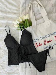 SHEIN MOD 女款度假海灘泳衣套裝 黑色 夏季 性感 - 黑色 - 查看 2