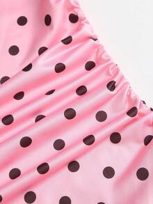 Sweetra Women's Polka Dot Print Pleated Metallic Decor Summer Dress - Pink - View 4