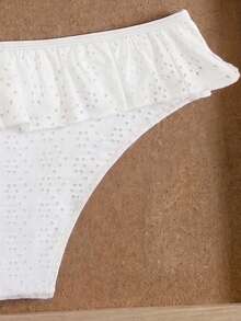 Bonvoyette Women's Spring/Summer Jacquard Fabric Spaghetti Strap Bandeau Pleated Bikini Set - White - View 8