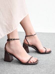CUCCOO BIZCHIC 女款時尚高跟涼鞋，綁帶粗跟 PU 全球四季通勤優雅百搭款，適合度假、辦公室、戶外、母親節、開齋節及日常穿搭夏季鞋 - 咖啡棕 - 查看 4