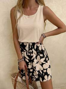 SHEIN LUNE Women's Casual Printed Short Dress Suitable For Spring And Summer Vacation Black - Multicolor - View 8
