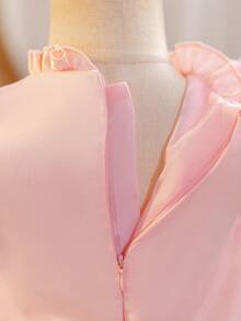 SHEIN Glamorique Kids 女嬰粉色正式禮服 3D玫瑰刺繡短袖洋裝，嬰兒生日禮服適用於婚禮、晚宴、派對、日常穿著、拍照、度假、夏季穿搭、派對穿搭指南 - 粉色 - 查看 8