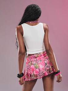 Modviera 2026SS New Millennium Hot Girl Y2K Retro Letter & Floral White Ribbed Tank Top For Women - White - View 2
