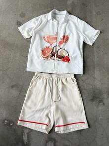 Manfinity Roghcode Young Casual Vacation, Printed, Men's Shirt Set - White - View 6