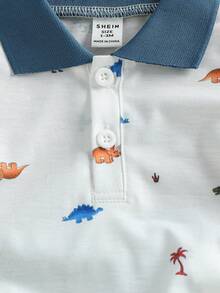 SHEIN 夏季新生男嬰2件套，時尚休閒套裝，包含棕櫚樹與船隻印花POLO衫及彈性腰圍短褲，舒適面料，適合新生兒至1歲，適合日常穿著與戶外活動 - 藍白色 - 查看 8