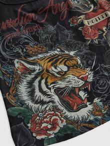 ROMWE Grunge Punk Y2K Hot Girl Retro Tiger Vine Tattoo Print Fitted Racerback Tank Top - Black - View 4