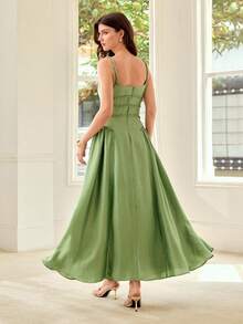 MOTF PREMIUM SPRING/SUMMER WOMEN'S TEXTURED WAIST-CINCHED FLARED STRUCTURE DESIGN DRESS - Green - View 5