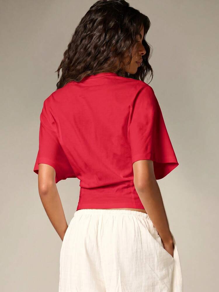 Ruched Cinched Crop Top With Flutter Sleeves