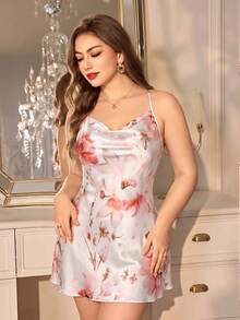 MuseNap CURVE Piyama Wanita Ukuran Plus dengan Motif Tinta dan Leher Kerah Model Cami dari Satin - MultiWarna - View 1