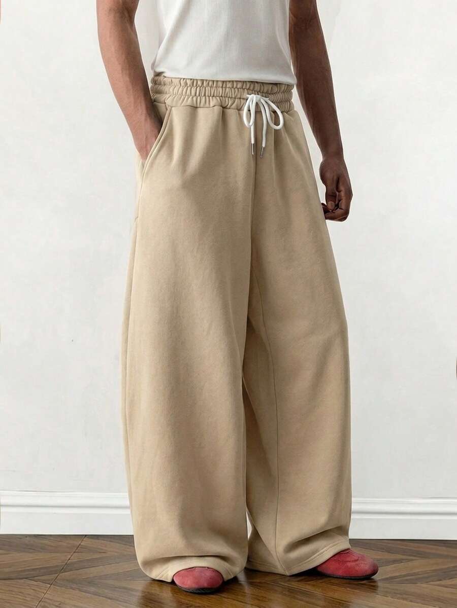 SWAVVY Men's Spring/Autumn Casual Loose Long Pants Standard Size Grey Reflective Panel Patchwork Pants - Khaki - View 1