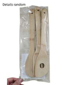 3 Buah Set Peralatan Masak Kayu Gaya Acak Sendok Bambu Spatula Anti Lengket Alat Dapur Penting untuk Apartemen Hadiah Premium untuk Pesta Rumah Baru Natal Memasak Sehari-hari Hitam Perak - MultiWarna - View 7