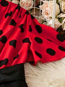 SHEIN Franclia 女款圓點印花V領裹身夏季短袖洋裝 - 紅色 - 查看 3