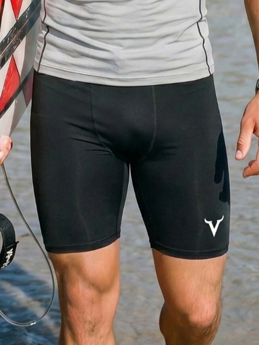 Ironwick 1pc Men's Bull Print Basic Fitness Training Shorts, For Gyms Comfortable Breathable Slim Fit For Gym Compression - Black - View 1