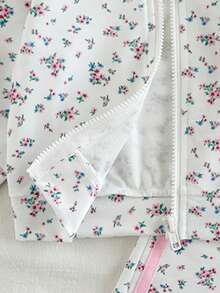 SHEIN Vintaside Kids 女嬰秋冬款柔軟舒適復古碎花粉色蝴蝶結裝飾長袖連帽衛衣 & 長褲 2件套，適合日常穿著與外出 - 粉色 - 查看 9